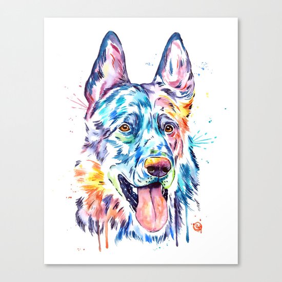 German Shepherd Watercolor Pet Portrait Painting Canvas Print By