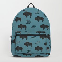 distressed buffalo on slate blue Backpack | Boho, Bison, Pattern, Graphicdesign, Southwest, Bisonprint, Trendy, Blue, Slateblue, Bohemain 