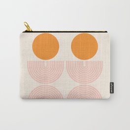 Mid Century Modern Geometric 43 in Coral Orange (Rainbow and Sun Abstraction) Carry-All Pouch | Abstraction, Graphicdesign, Coral, Twin, Line, Sunshine, Minimalist, Pastel, Sun, Rainbow 