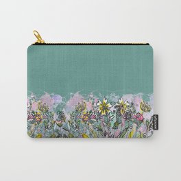 Flowers everywhere! Carry-All Pouch | Floral, Spring, Joyful, Vibrant, Roses, Stylizedflowers, Botanical, Pastelteal, Flowers, Teal 