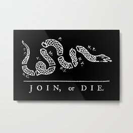 Join or Die in Black and White Metal Print | Cut, Historical, Benjaminfranklin, Joinordie, Drawing, Death, Americanrevolution, Illustration, Reptile, Propaganda 
