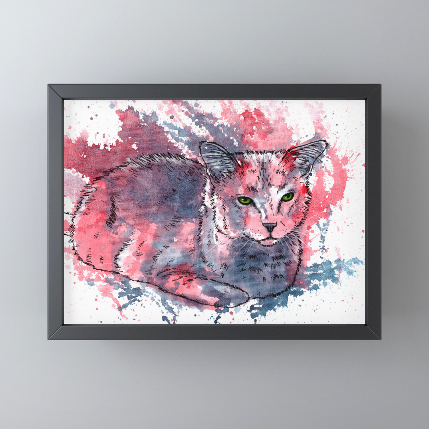 Cat Acrylic Painting Animal Abstract Portrait Framed Mini Art