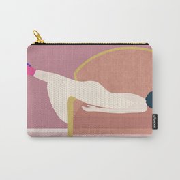 Pandemic Mood serie 1 Carry-All Pouch | Curated, Graphicdesign, Digital, Plank, Woman, Illustration, Pink, Pandemicmood, Tired 