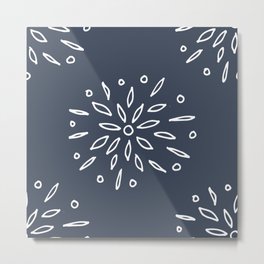 Starry Floral Pattern on Blue Metal Print | Simple, Drawing, Starry, Celebration, Flowers, Navy, Nature, Pattern, Stars, Sketch 