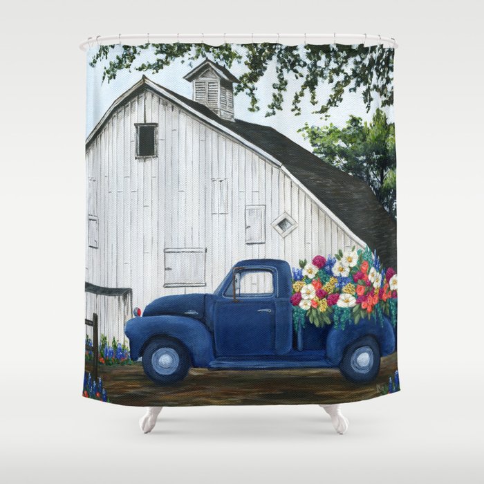 Flower Farm Truck Shower Curtain by Lisa Norris Artworks | Society6