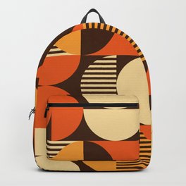 Retro 13 Backpack | Popart, Abstract, Vermillion, Modern, Brown, Geometric, Pattern, Shapes, Vintage, Yellow 