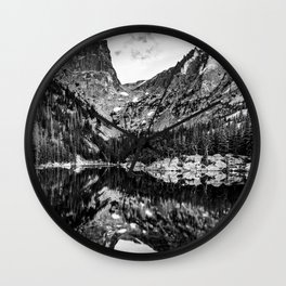 Hallett Mountain Peak Over Dream Lake - Black and White Wall Clock | Gregoryballos, Homedecor, Monochrome, Alpinelake, Coloradophotos, Estesparkprint, Usa, Photo, Dreamlake, Bearlaketrail 
