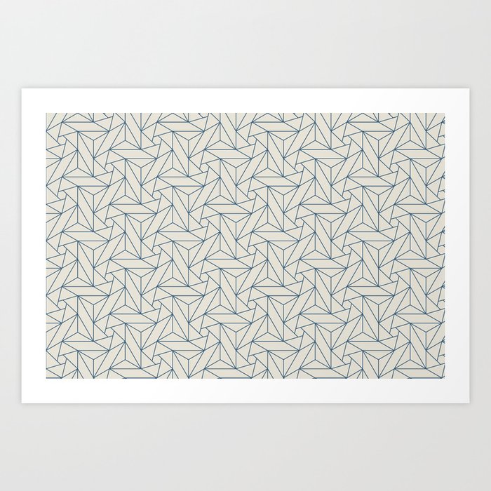 Blue Linen White Abstract Triangle Geometric Mosaic Shape