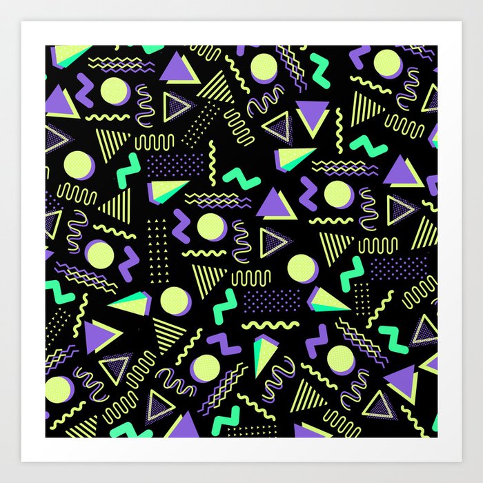 Geometrical Retro Lime Green Neon Purple 80 S Abstract Pattern Art Print By Pink Water Society6