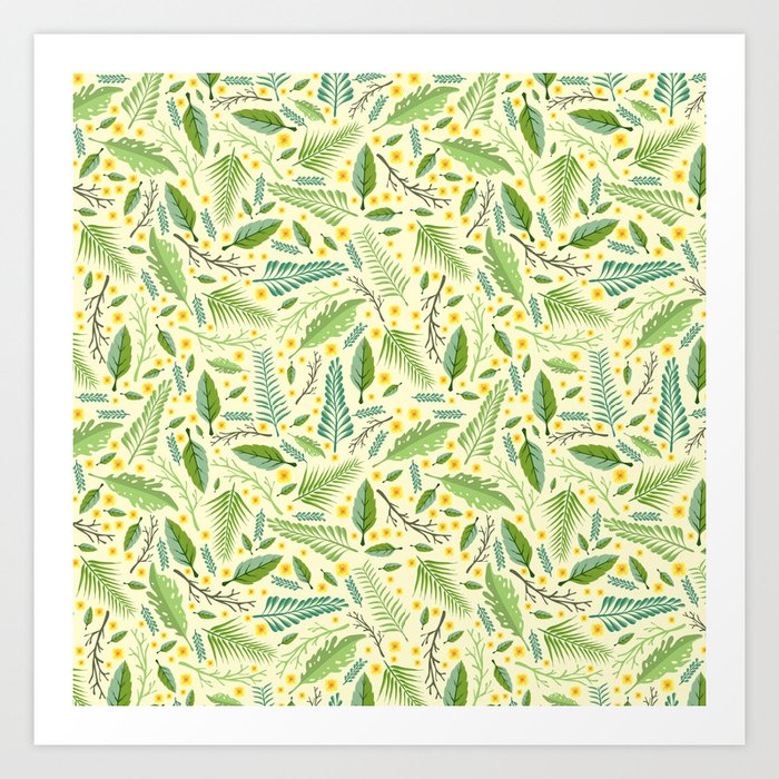 Tropical Yellow Green Abstract Leaves Floral Pattern Art Print By