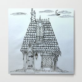 Fantasy Pixie House Metal Print | Minihouseprint, Blackandwhite, Graphite, Penandink, Miniaturehome, Inkandpen, Fantasyhouse, Elfhouse, Pixiehouse, Fairyhouse 
