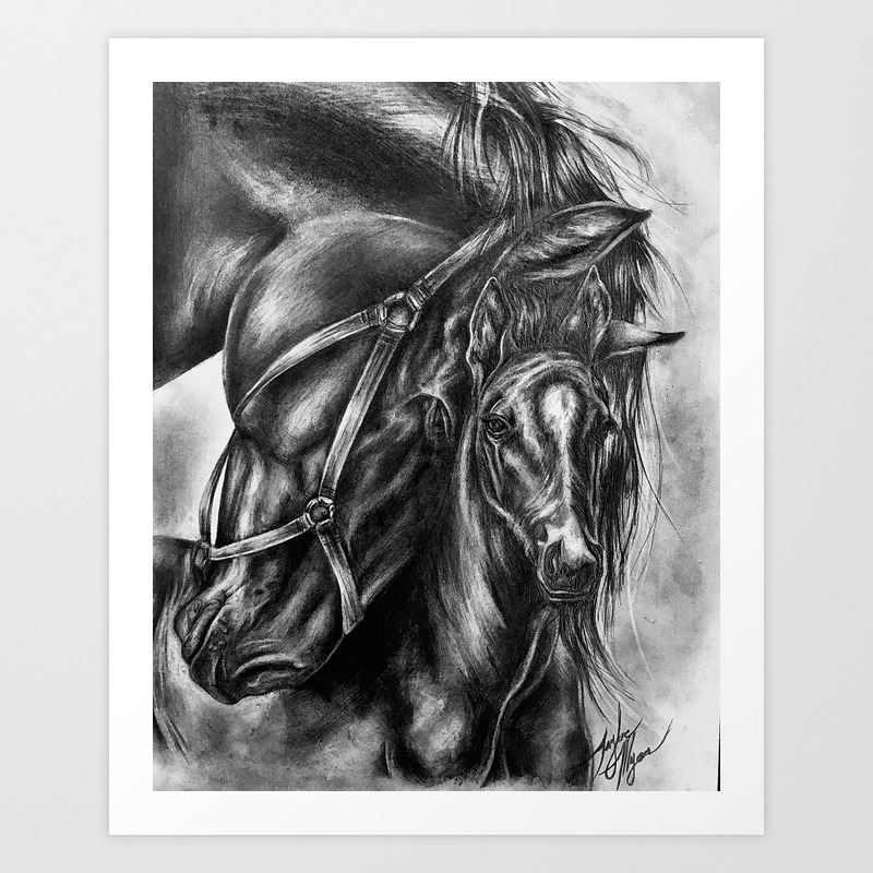 Horse Art / Horse Drawing / Gifts for Horse Lovers / Horse Wall Art / Horse Pencil  Drawing / Equestrian Decor / Wall Decor / Mare and Foul Original Art /  Animal