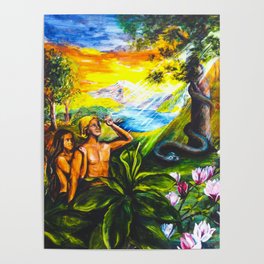 Adam and Eve in Garden of Eden Poster