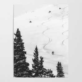 Backcountry Skier // Fresh Powder Snow Mountain Ski Landscape Black and White Photography Vibes Poster