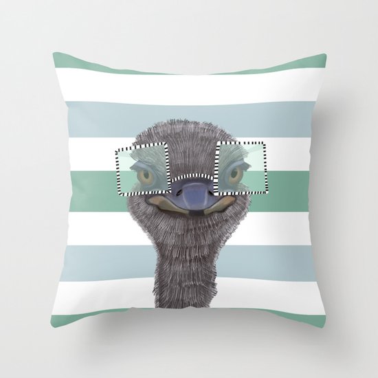 Funny Ostrich with Glasses on Stripe Pattern Throw Pillow by Suneldesigns |  Society6
