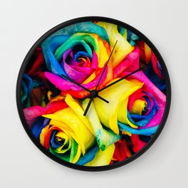 Modern multicolor artistic abstract roses flowers pattern Wall Clock | Yellow, Pattern, Trendy, Painting, Flowers, Girly, Floralpattern, Multicolor, Modern, Botanical 