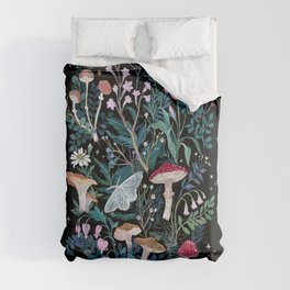 Night Mushrooms Comforter | Nature, Flowers, Stars, Iris, Acrylic, Foliage, Garden, Moon, Night, Nocturnal 