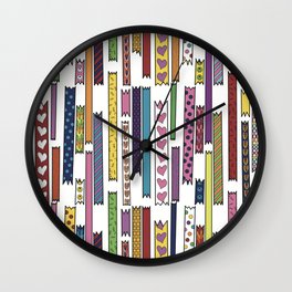 Wild For Washi Tape Stripes - Bright Colors White Wall Clock | Doodle, Washi, Cute, Colorful, Rainbow, Tape, Bullet, Drawing, Stationery, Multicolor 