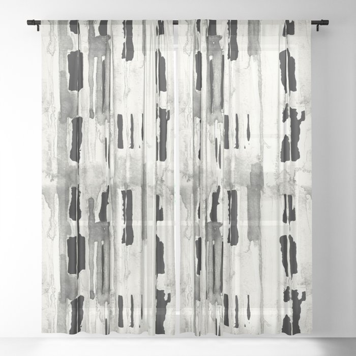 Minimal Black And Cream Abstract Design Sheer Curtain By