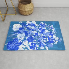 geraniums in blue and white Rug | Leaves, Watercolor, Leaf, Cold, Flowers, Vintage, Painting, Abstract, Illustration, Flower 