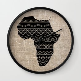 Map of Africa in Black on Beige, Ethnic Heritage, Cultural by Saletta Home Decor Wall Clock | Language, Music, Black, Cadence, Digital Manipulation, Homeland, Graphicdesign, Jute, Africanbeats, Drums 