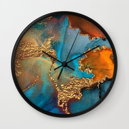 Abstract Blue And Gold Autumn Marble Wall Clock | Metallic, Gemstone, Copper, Nature, Boheme, Painting, Gold, Marble, Scandi, Glitter 