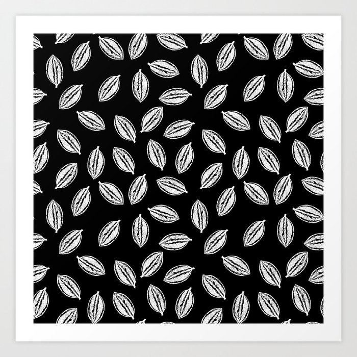 Linocut Leaf Pattern Abstract Black And White Printmaking Design