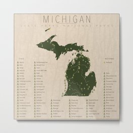 Michigan Parks Metal Print | Graphicdesign, Statemap, Digital, Michigan, Parkmap, Nationalpark, Typography, Michiganparks, Nature, Parks 