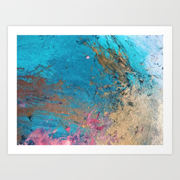 Coral Reef 2 Colorful Abstract In Blue Teal Gold And Pink