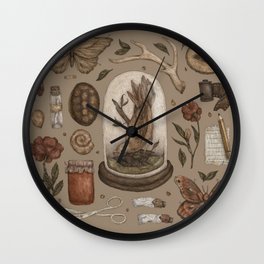 Preserved Memories Wall Clock | Collection, Specimens, Antler, Butterflies, Vintage, Curated, Cloche, Drawing, Bird, Specimen 