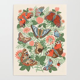 Butterflies in Flowers Poster