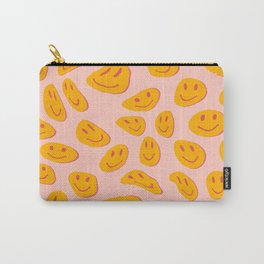70s retro yellow smile face illustration  Carry-All Pouch | Curated, Hippy, Cute, Yellow, Colourful, Face, 70S, Painting, Peace, Retro 