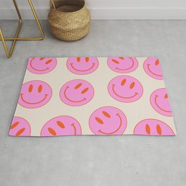 Keep Smiling! - Pink and Beige Smiley Face Pattern Rug | Smile Emoji, Cool, Happiness, Eye Catching, Digital, Funny, 90S, Cheerful, Face, Bright 