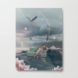Evenings that I can't Remember Metal Print | Clouds, Popart, Pastel, Couple, Furniture, Digital, Pink, Frankmoth, Romantic, Green 