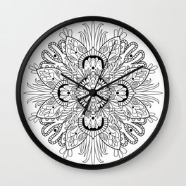 Flowery Mandala Wall Clock | Meditation, Pattern, Black And White, Graphic, Relaxation, Drawing, Graphite, Ink Pen, Digital, Zen 