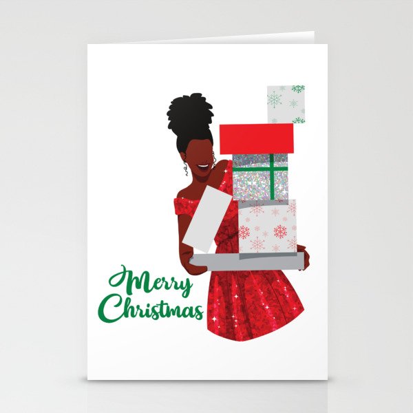 Merry Christmas Black African American Woman Gifts Stationery Cards