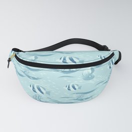 fishes cute marine life pattern shells and fishes aquamarine  Fanny Pack