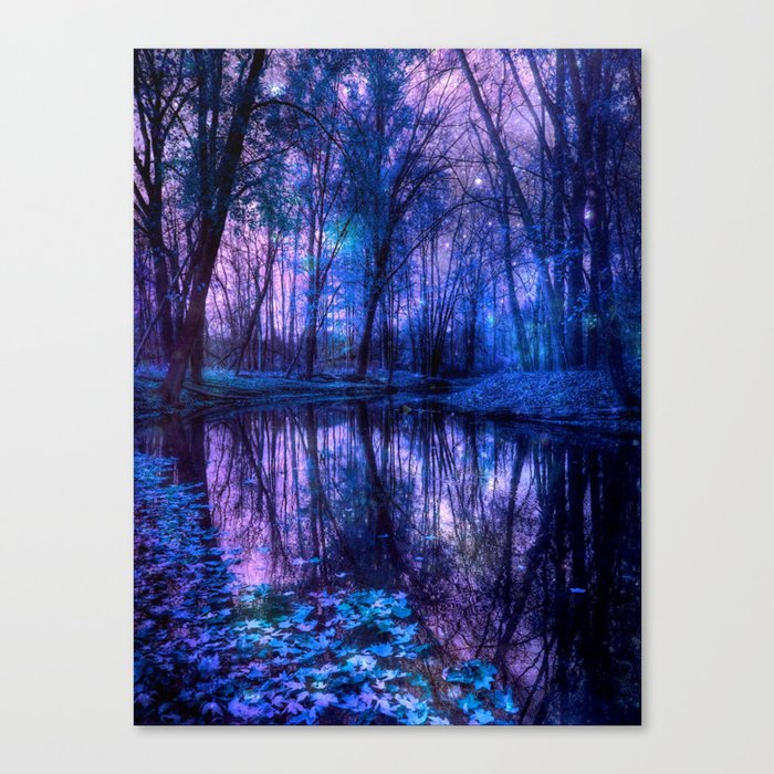Enchanted Forest Lake Purple Blue Canvas Print By Vintageby2sweet