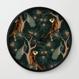 Vintage tiger and peacock Wall Clock | Flower, Street Art, Floral, Nature, Retro, Painting, Jungle, Fashion, Digital, Holiday 