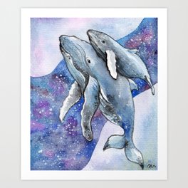 Whales in Star River Art Print