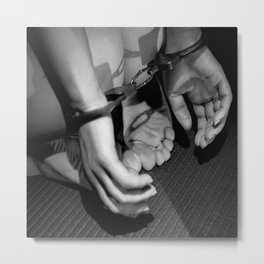 Handcuffed Metal Print | S M, Fetish, Art, Submissive, Handcuff, Naughty, Bdsm, Handcuffs, Woman, Black And White 