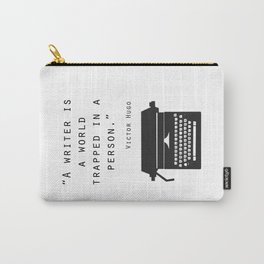 A Writer Is A World Trapped In A Person Carry-All Pouch | Writerquote, Vintage, Graphicdesign, Graphic Design, Victorhugo, Typography, Giftsforwriters, Blackandwhite, Typewriter, Blackwhitewallart 