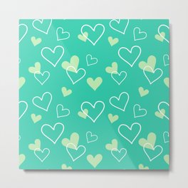 Mint Green Hearts Metal Print | Valentine, Heartspattern, Tropical, Girly, Mintgreen, Love, Heart, Pattern, Grabshack07, Digital 