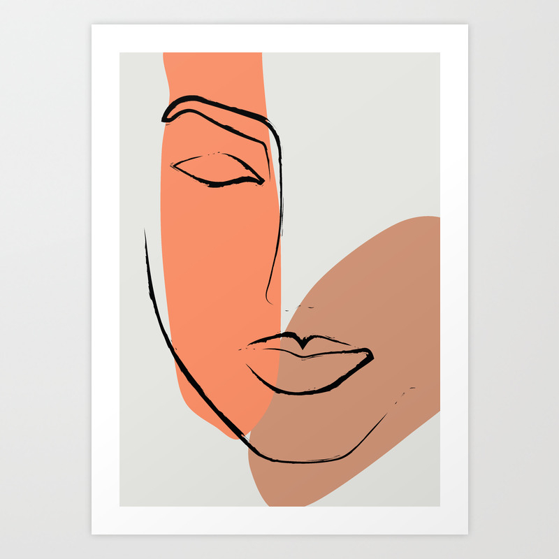 Printed Abstract Faces In Lines One Line Artwork Print Fashion