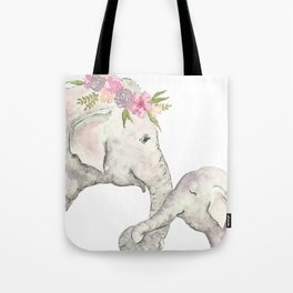 Elephant Mother and Baby Watercolor Tote Bag