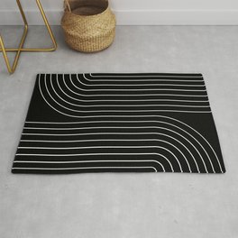 Minimal Line Curvature II Rug | Black and White, Abstract, Minimalist, Midcentury, Line, Modern, Balance, Graphicdesign, Stripes, Retro 