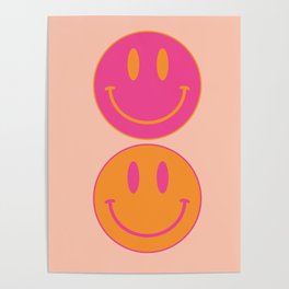 Groovy Pink and Orange Smiley Face - Retro Aesthetic  Poster | Smile, Abstract, Emoji, 80S, Modern, 8X10, Emoticon, Cool, Bright, Collage 