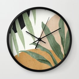 Abstract Art Tropical Leaves 4 Wall Clock | Nature, Line, Plant, Jungle, Watercolor, Summer, Green, Thingdesign, Shape, Illustration 