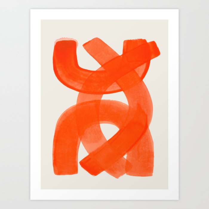 Mid Century Modern Abstract Painting Orange Watercolor Brush Strokes Kunstdrucke