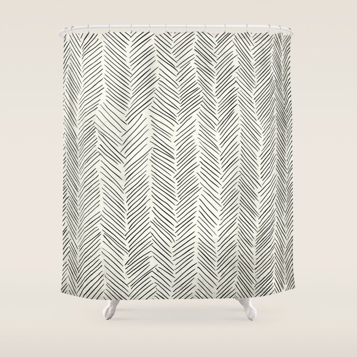 Herringbone Black on Cream Shower Curtain by Simple Luxe by Nature